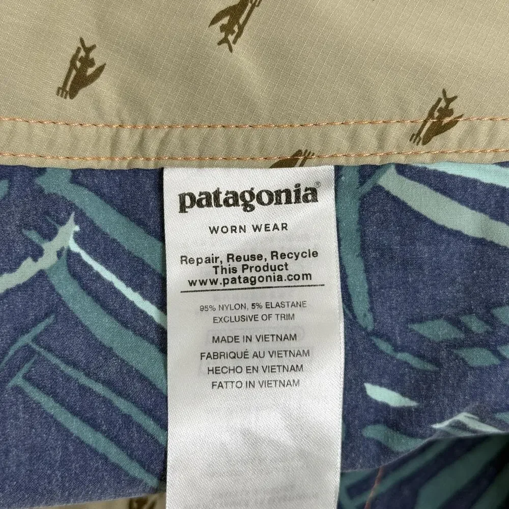 Patagonia Board Shorts Mens 36 Blue Tropical Leaf Swim Trunks Stretch Quick Dry